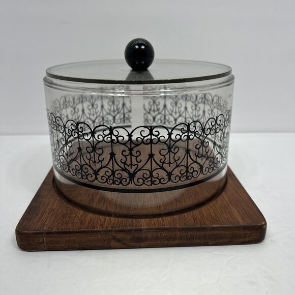 Vintage Cheese Board Mid Century Modern MCM Domed Cloche Wooden Plastic Serving - Picture 3 of 13